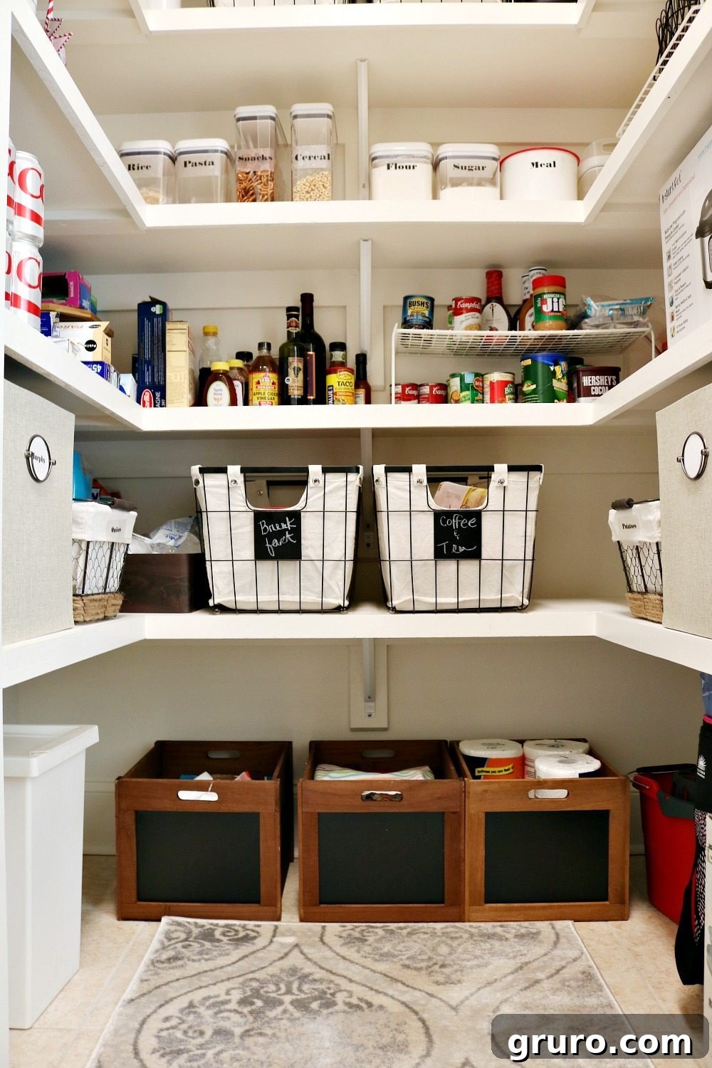 Master Pantry Organization in 5 Easy Steps 3 Organize your pantry with containers - neatly arranged pantry after makeover