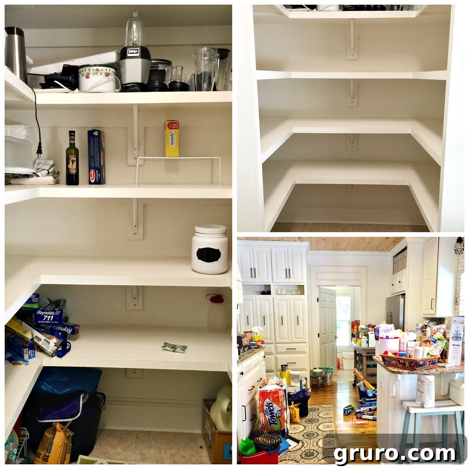 Master Pantry Organization in 5 Easy Steps 4 Empty pantry and prepare to get organized - shelves cleared for makeover