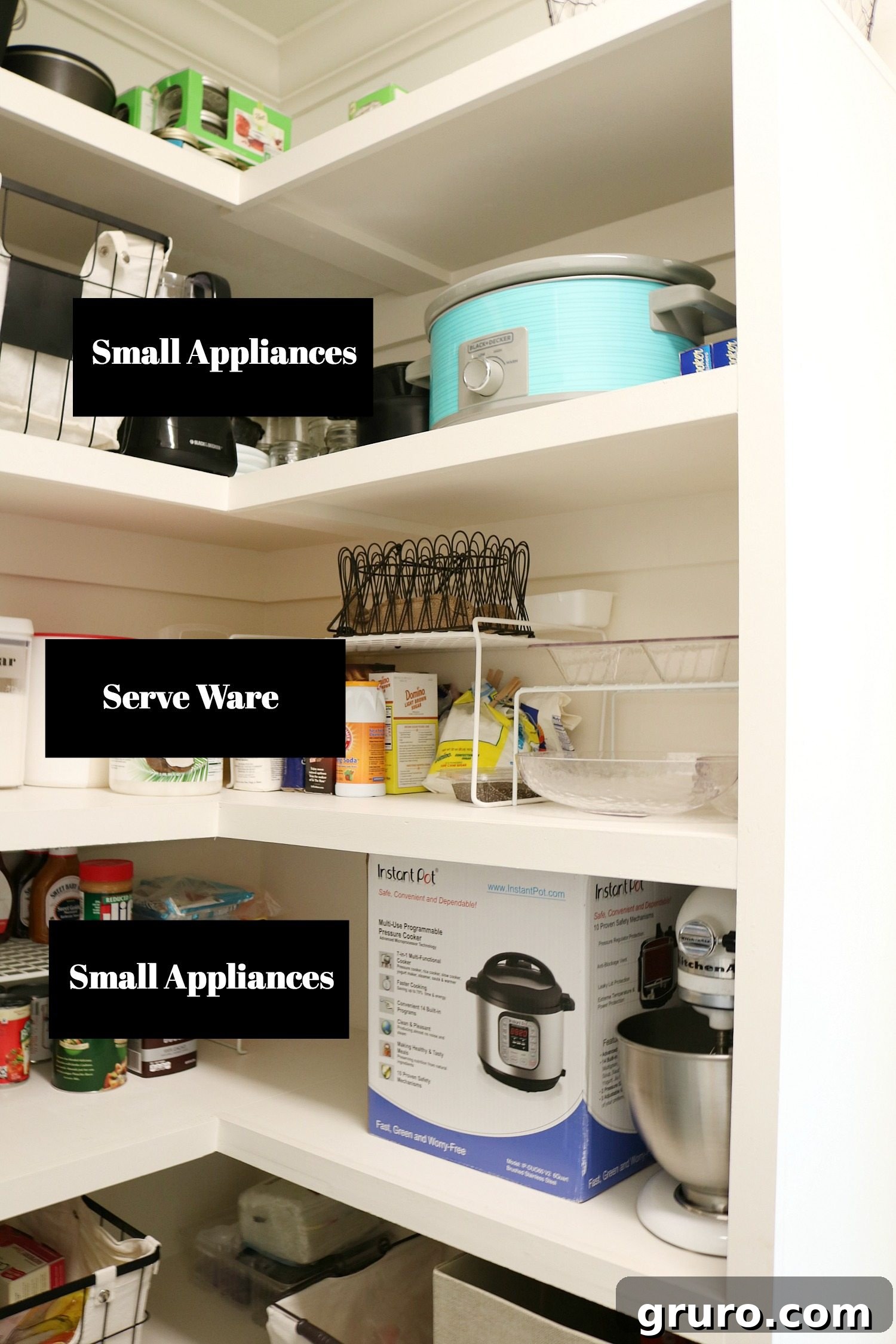 Master Pantry Organization in 5 Easy Steps 8 Create a space in the pantry for small appliances and serve ware - dedicated shelves