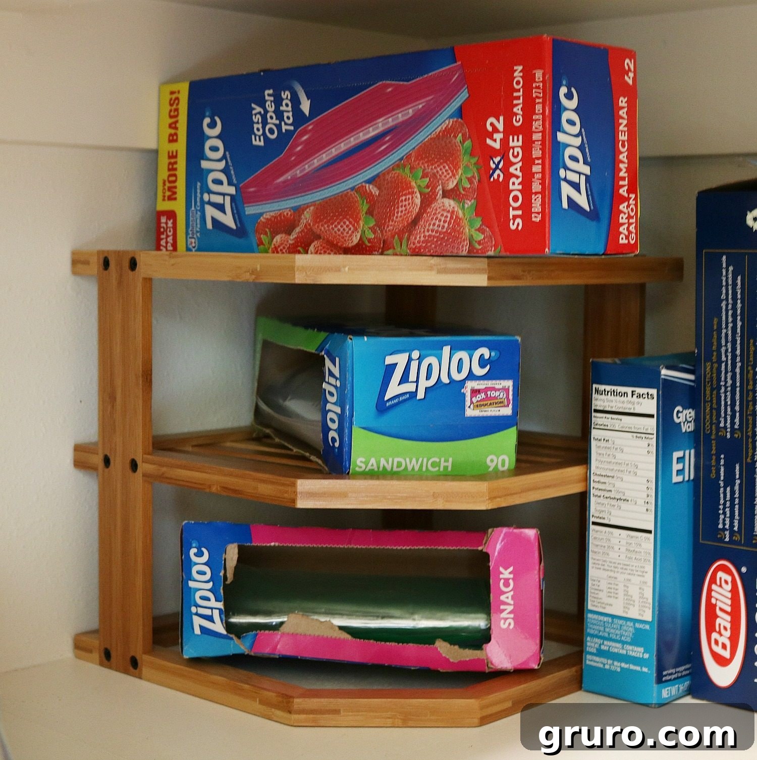 Master Pantry Organization in 5 Easy Steps 9 Sandwich bags are much easier to get to - organized with a corner shelf