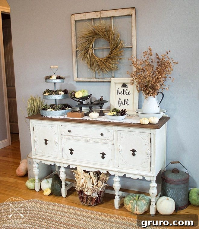 Monday Fall Ideas and Inspiration 3 Farmhouse Fall Entryway with pumpkins and rustic decor