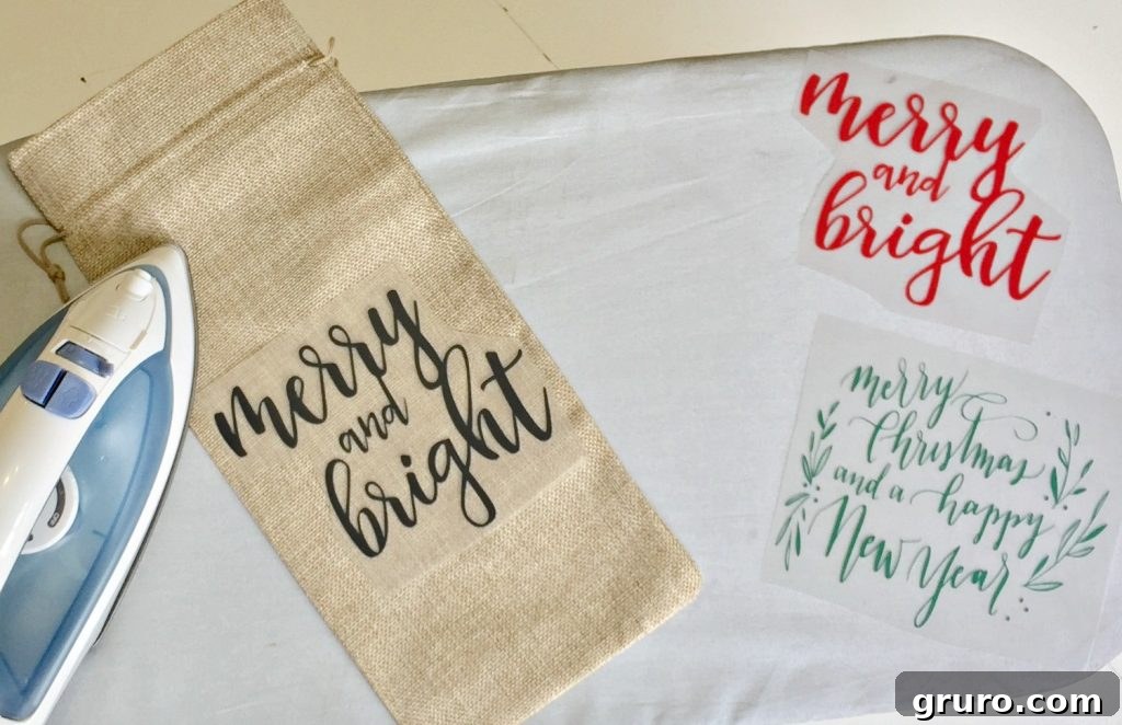 How to make these wine bags with heat vinyl transfer, a simple DIY tutorial.