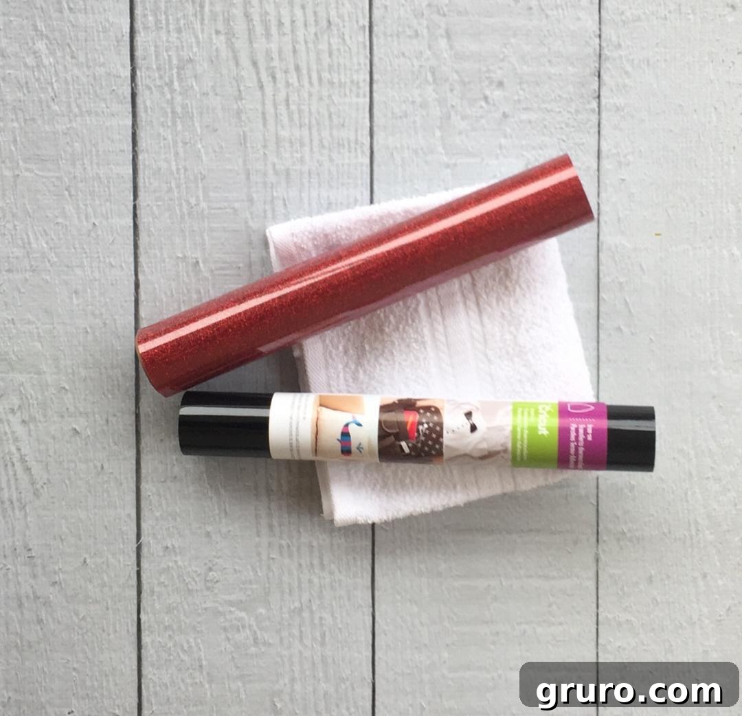Collection of supplies for making a Valentine's Day Hugs & Kisses towel