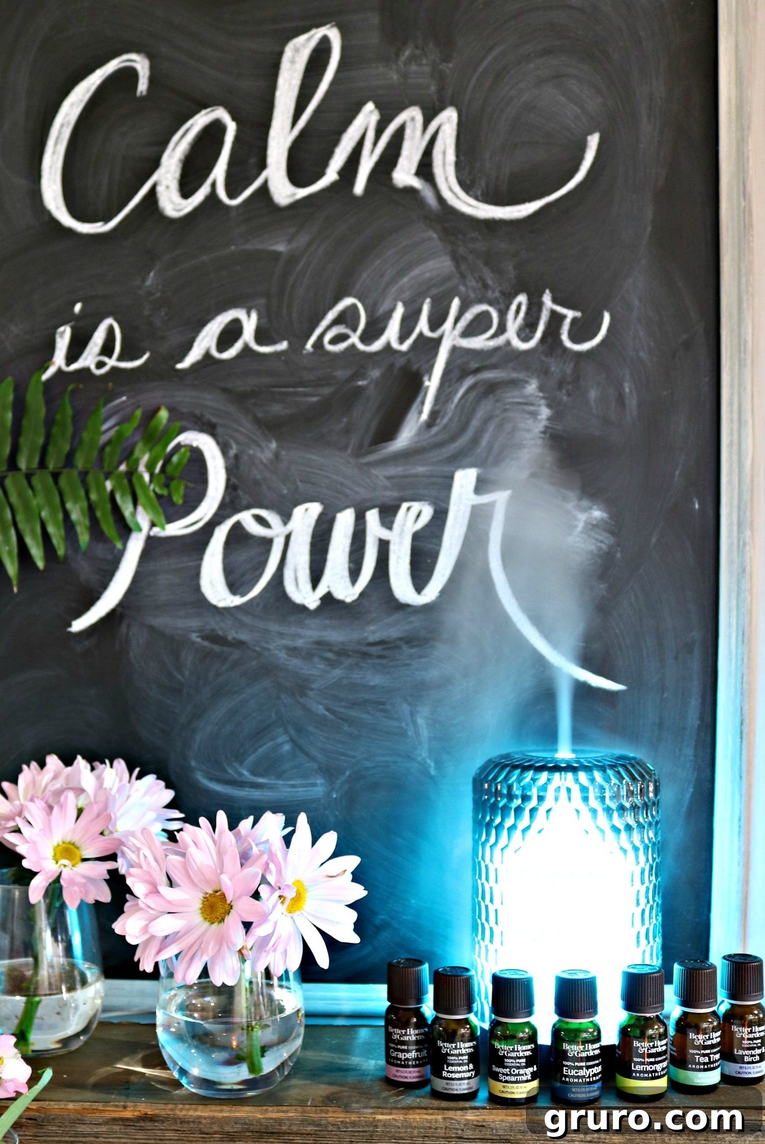 Elegant Better Homes & Gardens essential oil diffuser creating a relaxing atmosphere with soft lighting.
