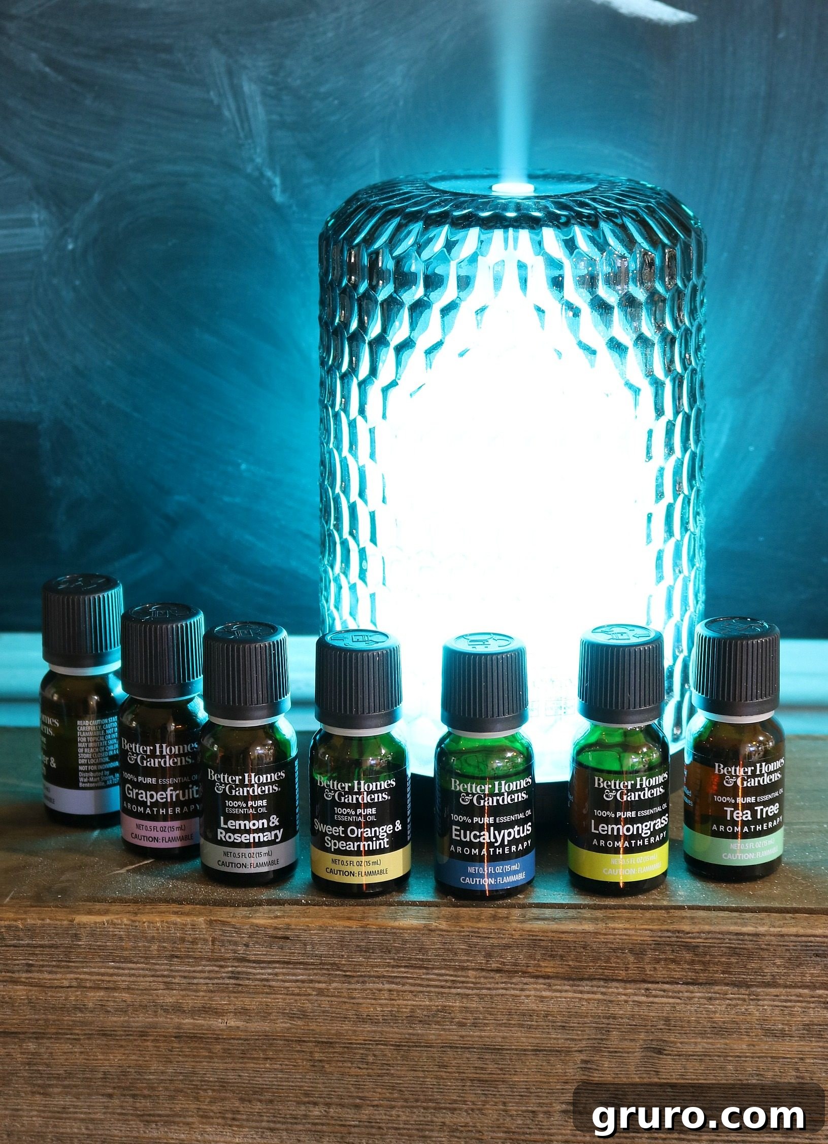 A collection of Better Homes & Gardens aromatherapy candles and a diffuser, enhancing the serene spa party atmosphere.