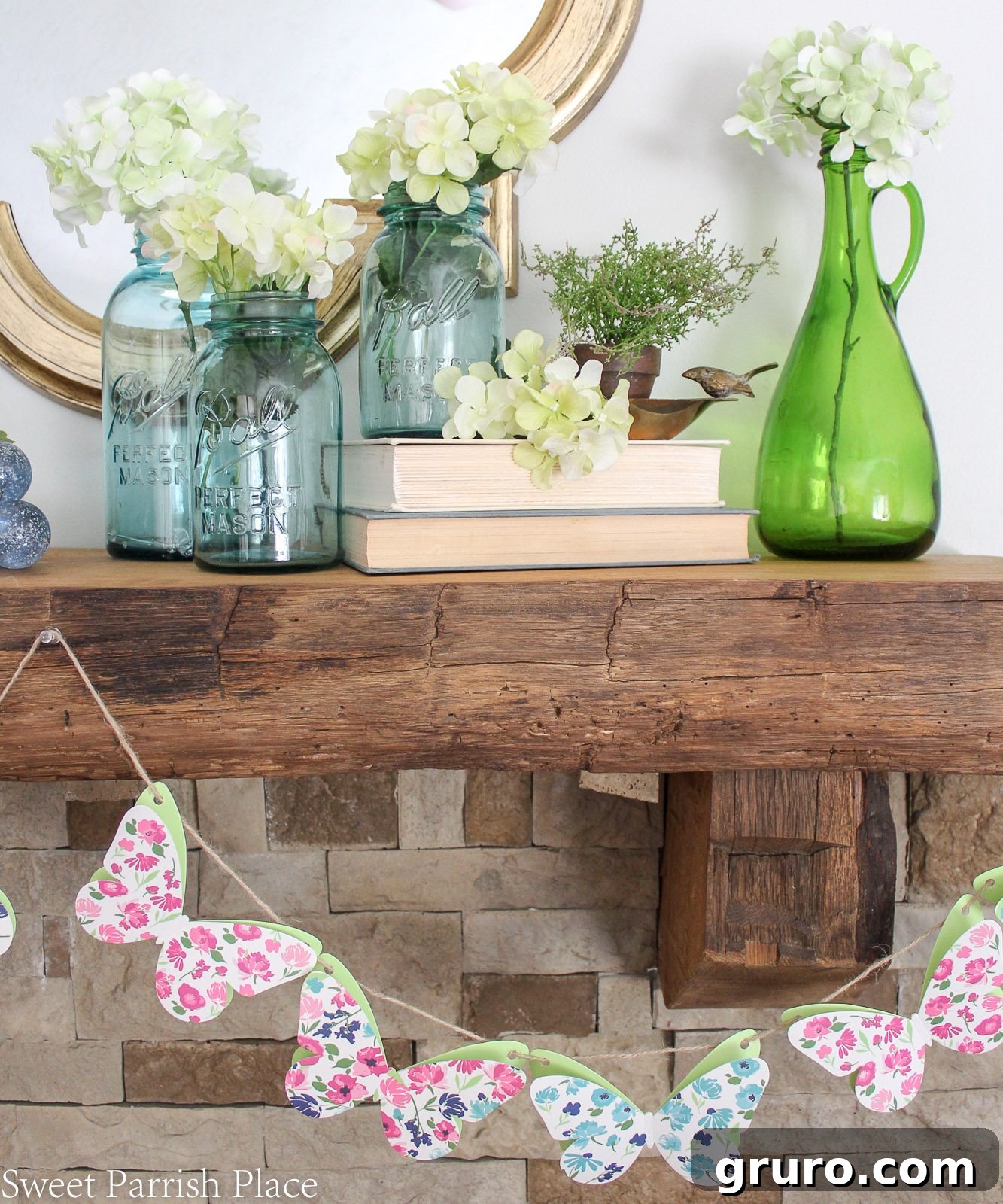 Inspiring ideas for creating a fresh and cheerful spring mantel display. Spring living room mantel decor