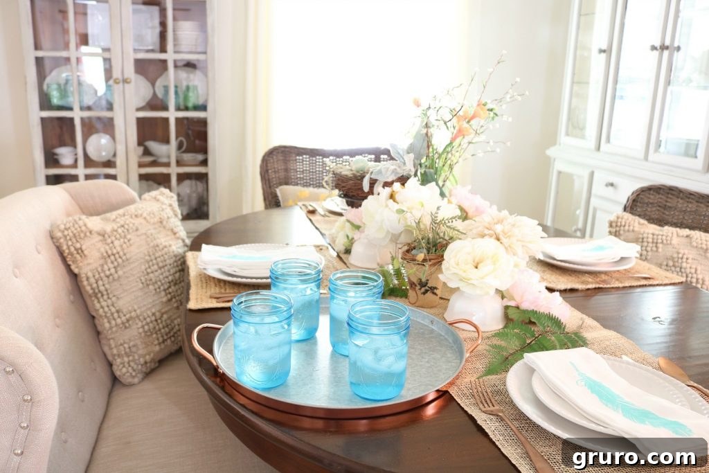 Beautifully styled farmhouse cottage dining room with comfortable chairs