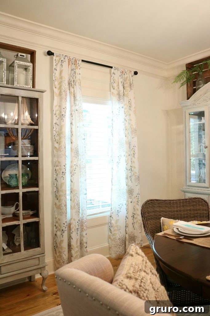 Better Homes & Gardens floral curtains framing a dining room window