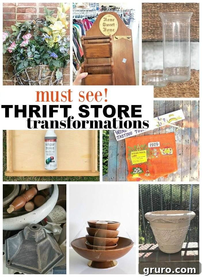Must see ideas for all these Thrift Store Items! A collage of upcycled home decor projects.