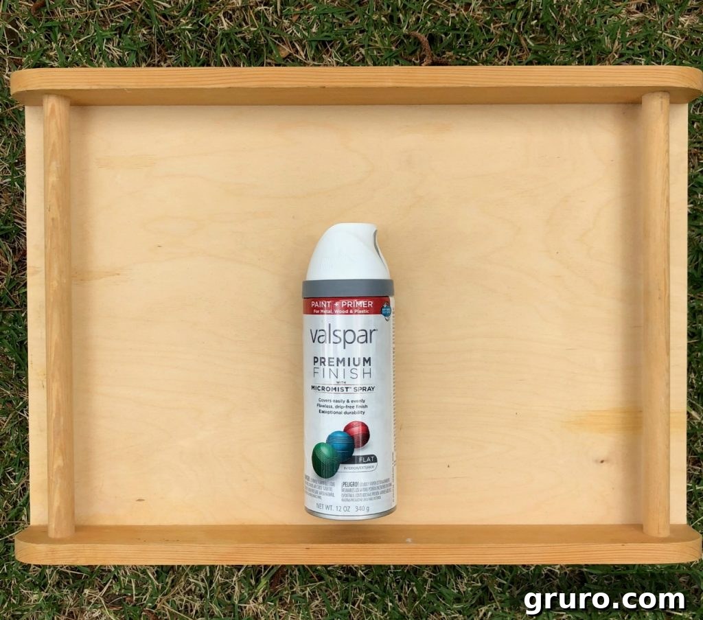 Original wooden thrift store tray before its upcycled transformation.