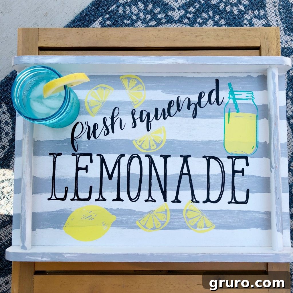 Finished distressed tray from a thrift store find, now a beautiful decor piece.