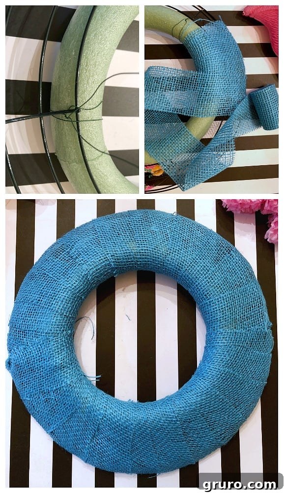 Step-by-step graphic outlining the process of making a flamingo wreath