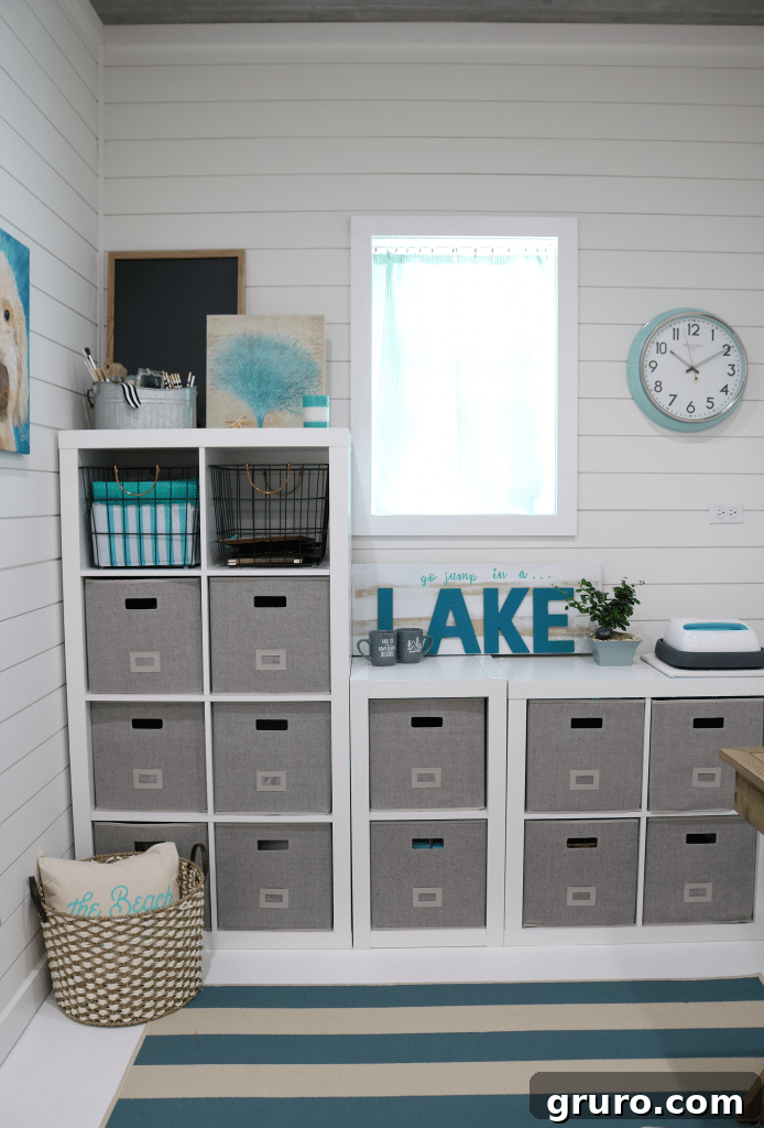 BHG Office Storage Cubes neatly arranged in a bright small home office