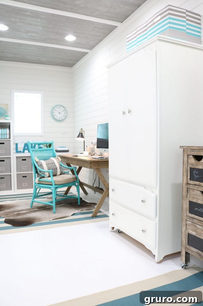Home office thoughtfully designed in a converted garage space