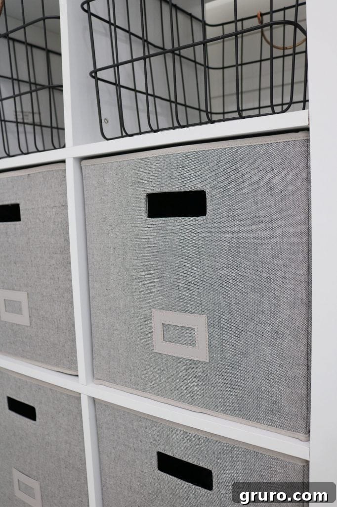 Wire and fabric bin storage units, perfect for organizing a home office