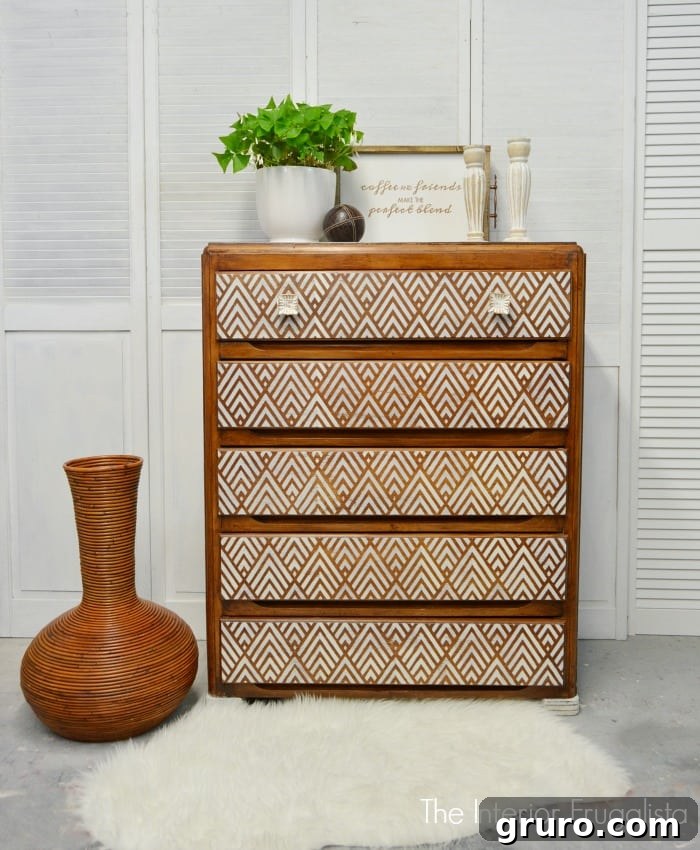 Chic Whitewashed Geometric Dresser Transformation