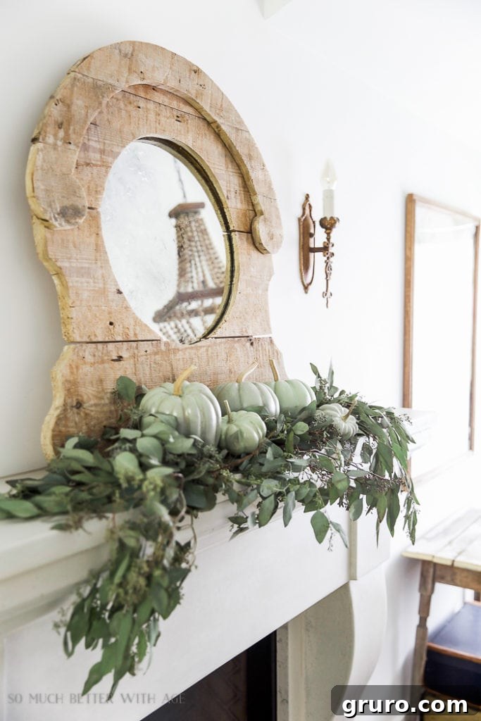 Elegant French Vintage Fall Decor with Heirloom Pumpkins and Eucalyptus