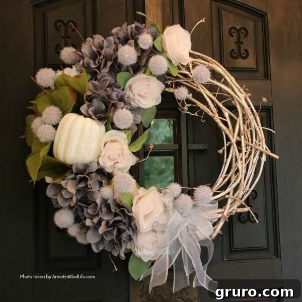 Handmade Shabby Chic Autumn Wreath for Elegant Fall Decor