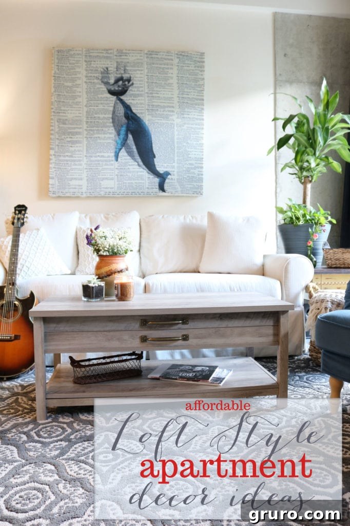 Loft style apartment decor ideas, featuring affordable minimalist design elements for urban living.