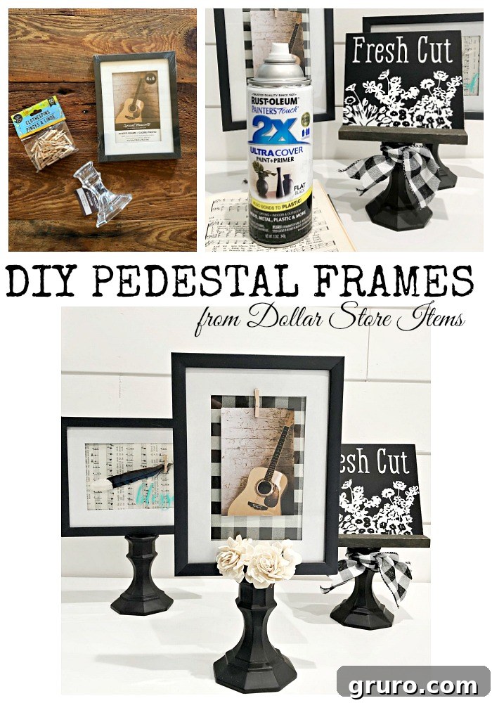 DIY Pedestal frames from Dollar Store items