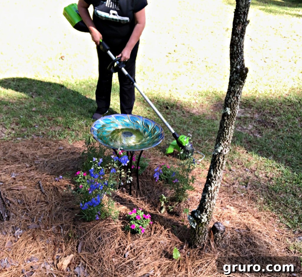 Maximize Your Outdoor Fun: Summer Party Prep 3 weeding with Greenworks trimmer