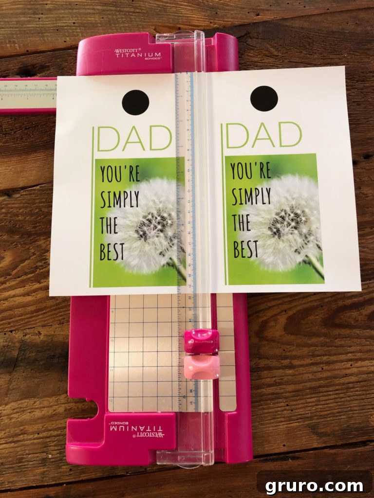 Instructions for printing and cutting the unique Father's Day gift tag