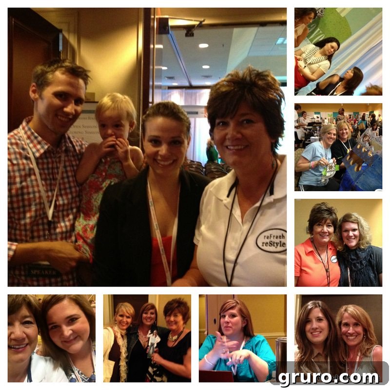 A blogger smiling and engaging at a conference, representing the positive attitude needed for networking.