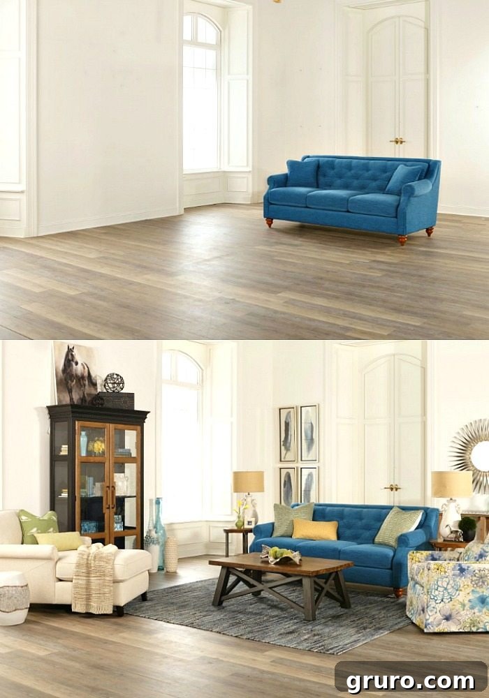 A stylish turquoise sofa from La-Z-Boy, featured in a Design Dash challenge by Refresh Restyle.