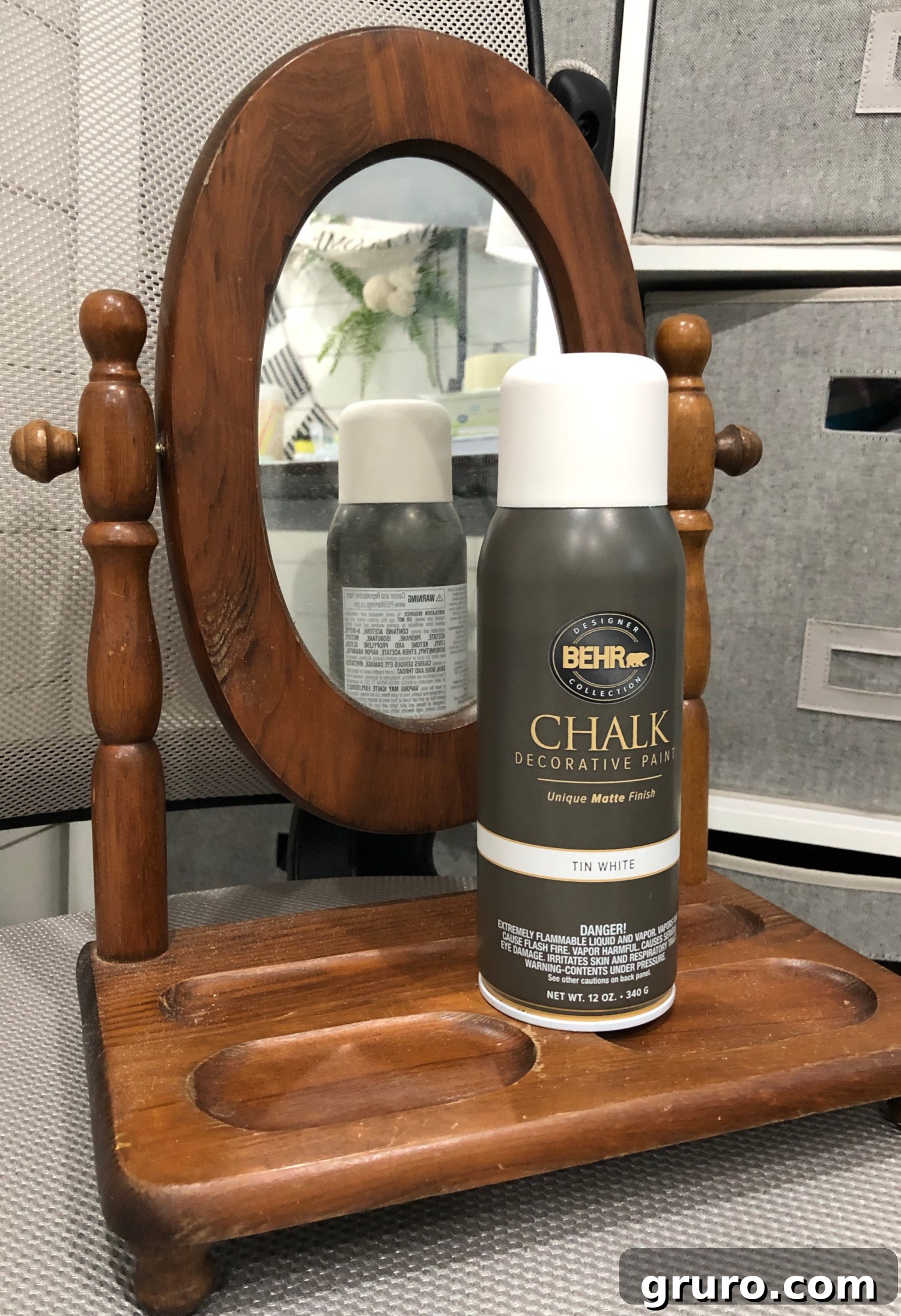 Transformed table top valet mirror after upcycling