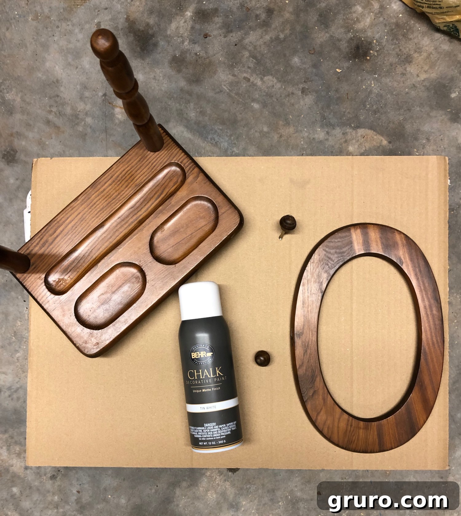 Disassembled shaving stand pieces ready for makeover