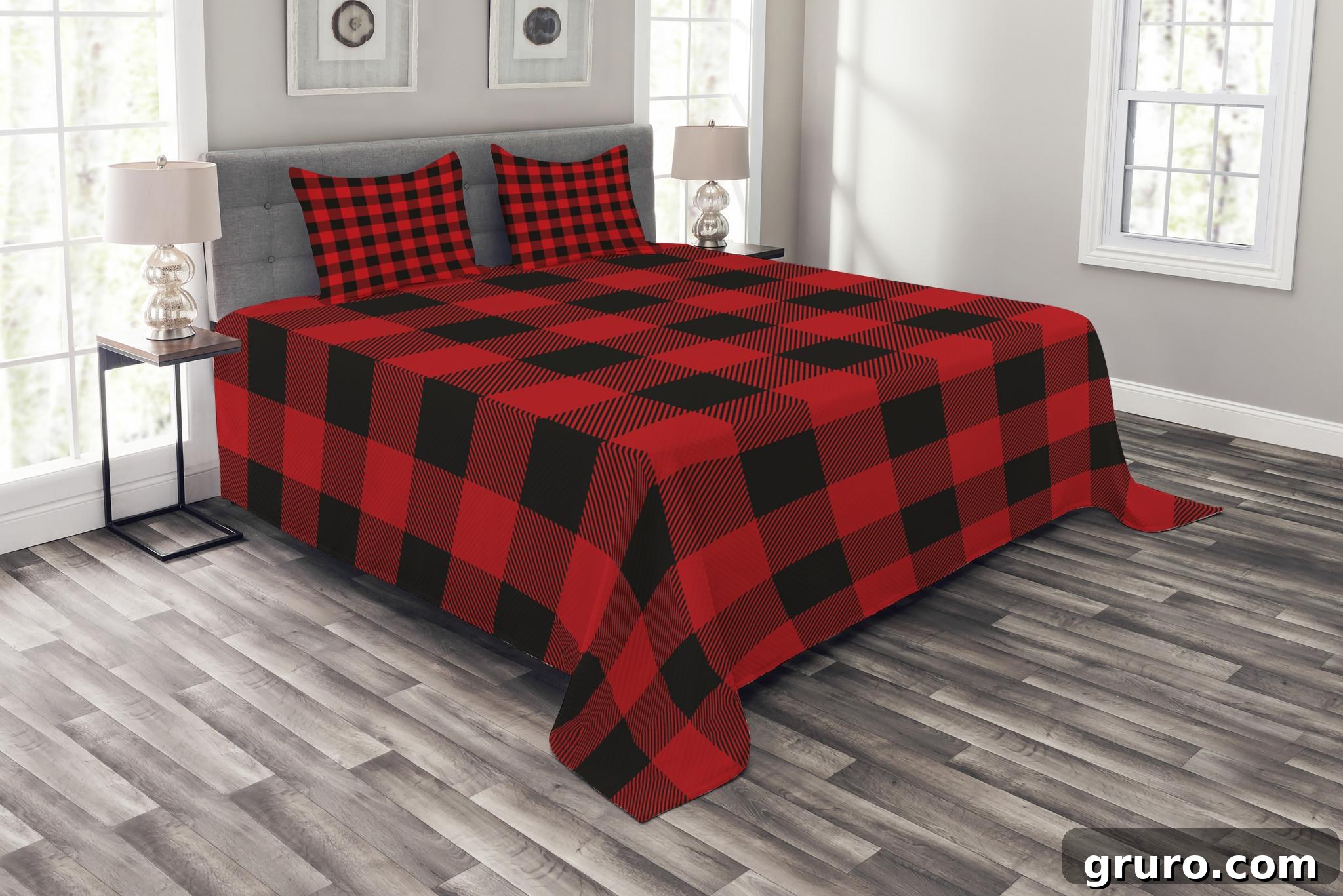Red and black bed spread