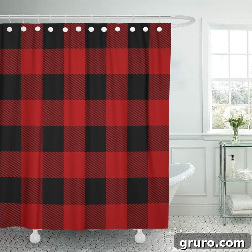 Red buffalo plaid shower curtain