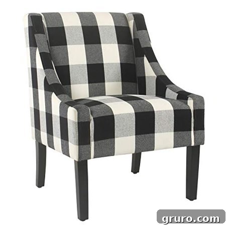 Black and white buffalo plaid chair