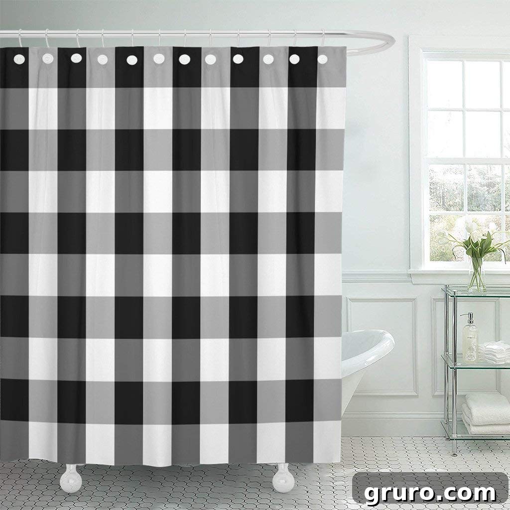 Black and White buffalo plaid shower curtain