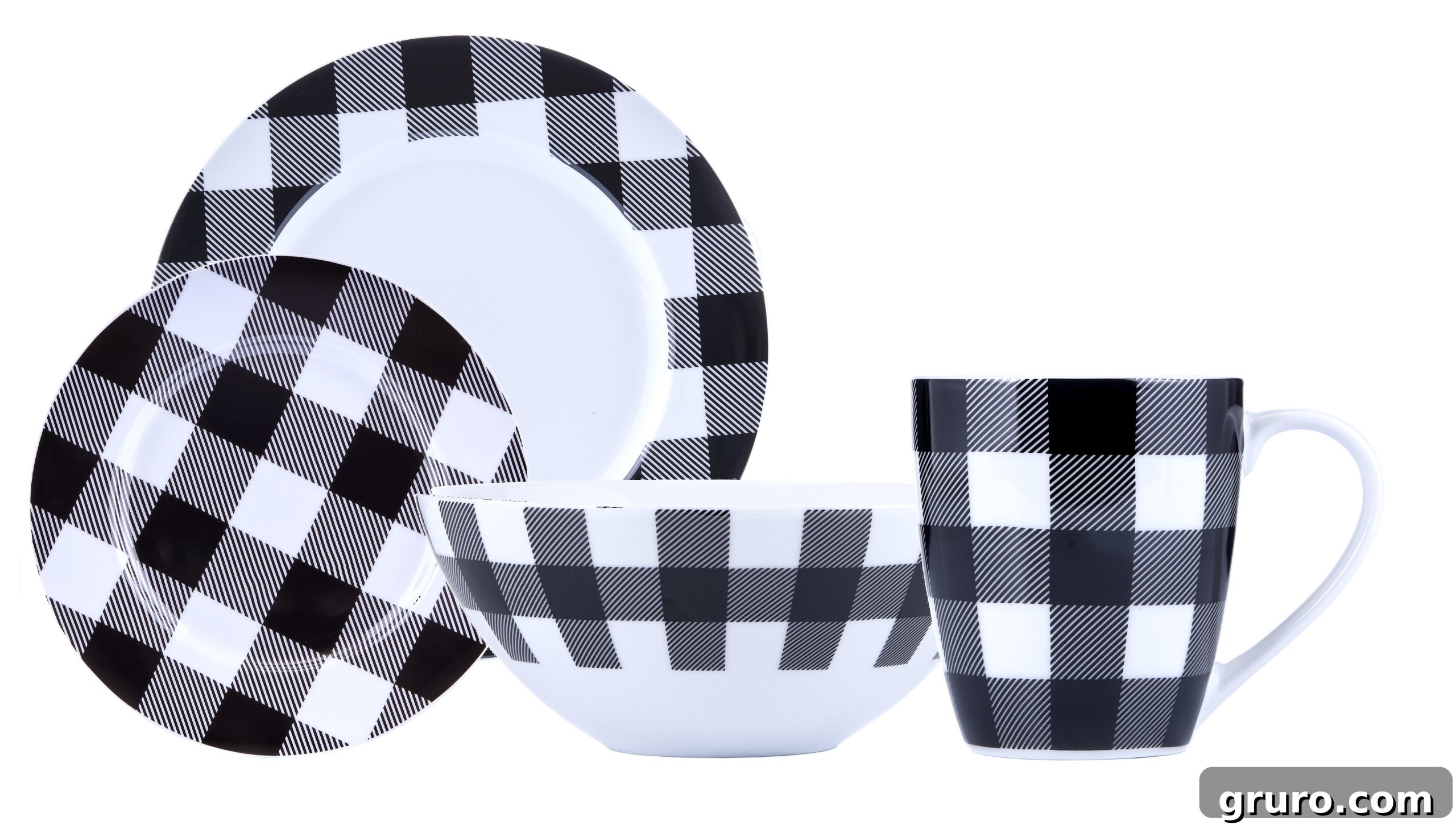 Black and white plaid dishes