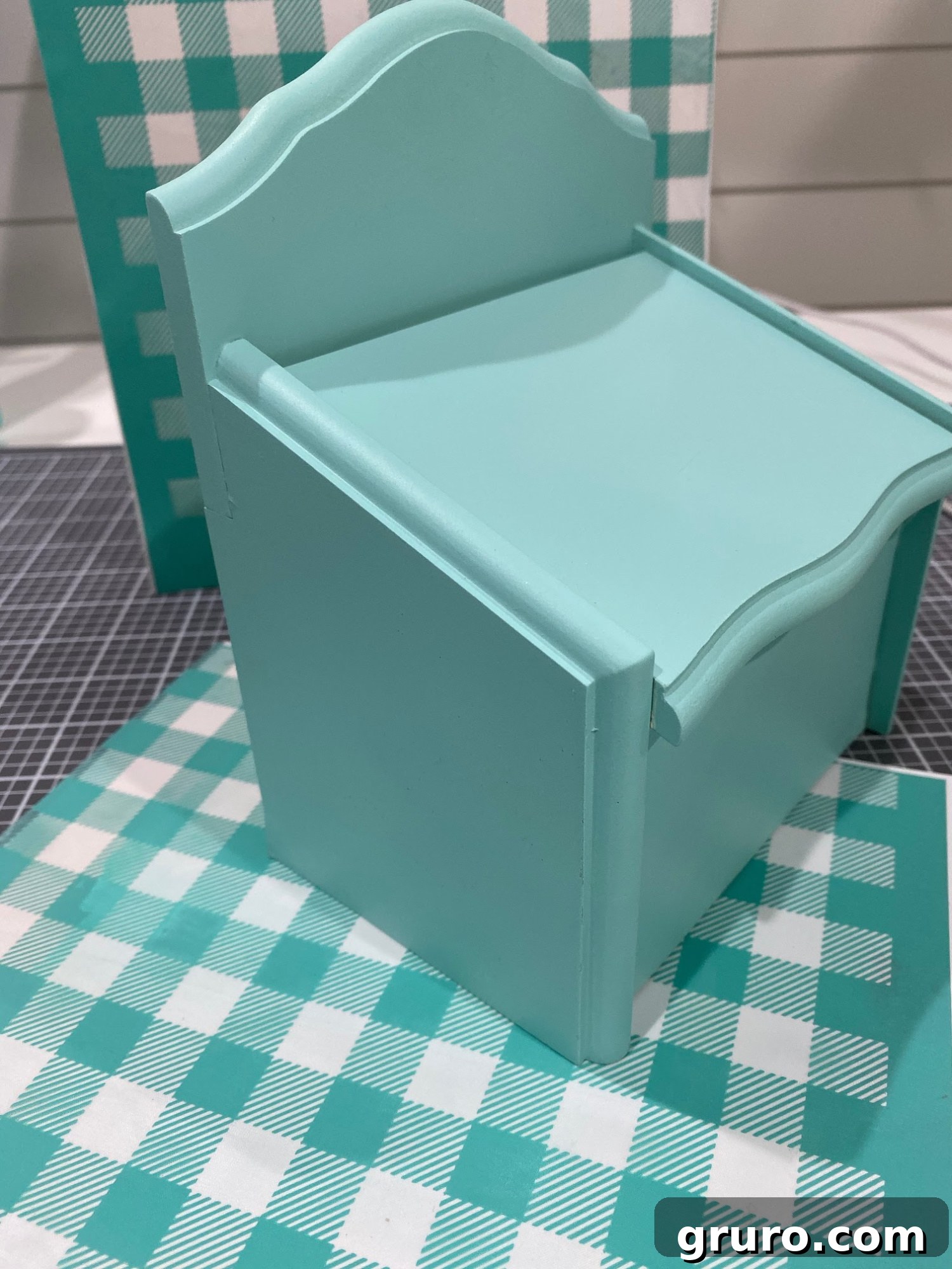 Freshly spray-painted recipe box with a smooth, matte finish