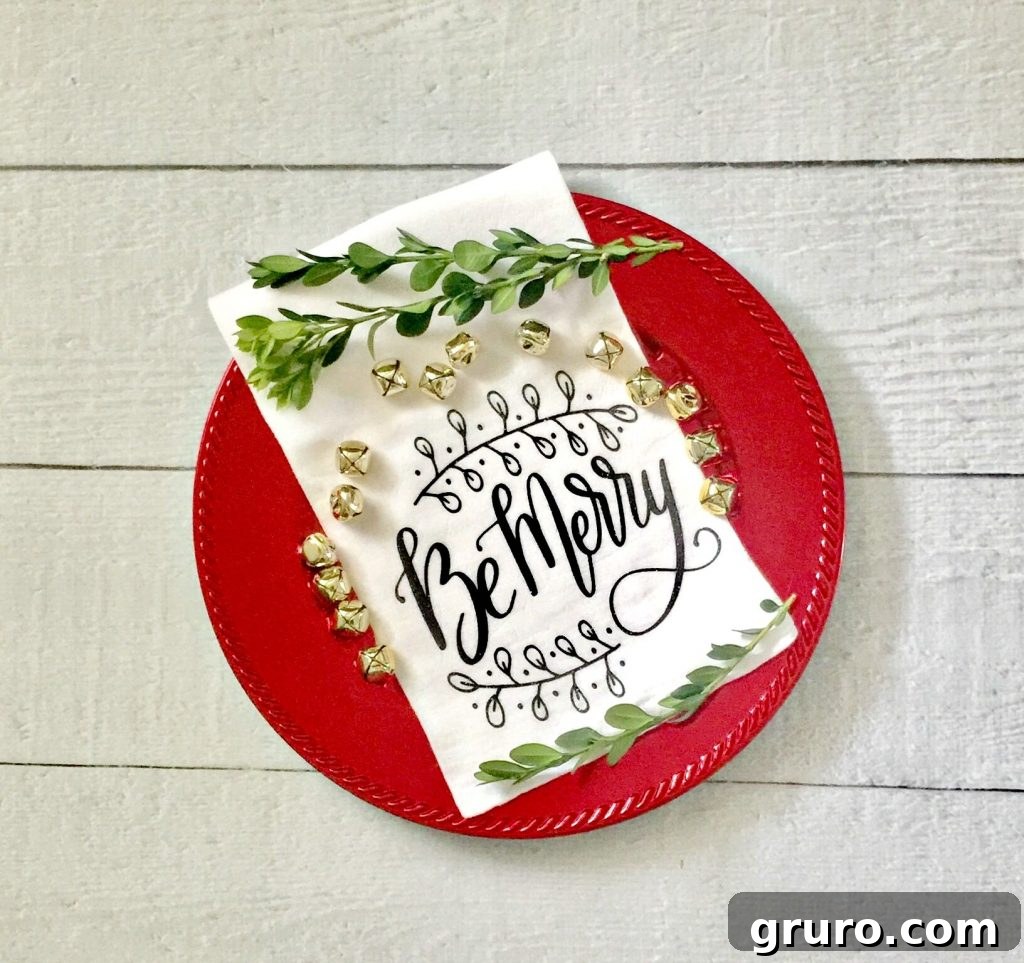 Chic and easy DIY Christmas hand towel made from a flour sack, perfect for festive kitchens