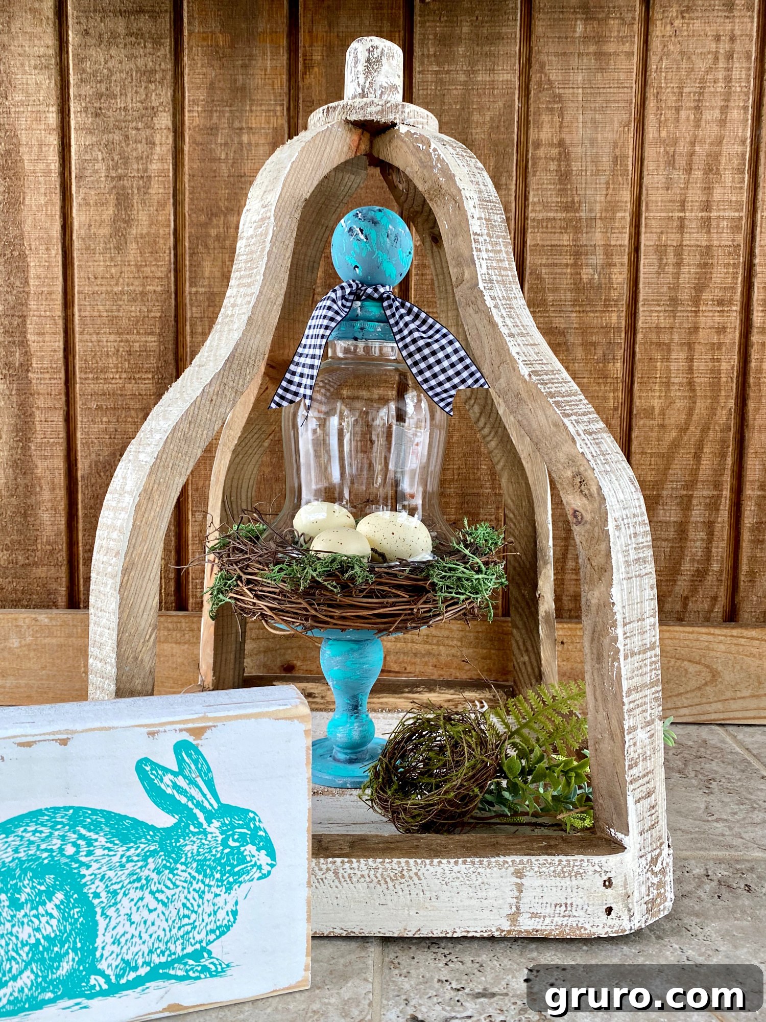 Close-up of the spring cloche, highlighting the details and natural elements