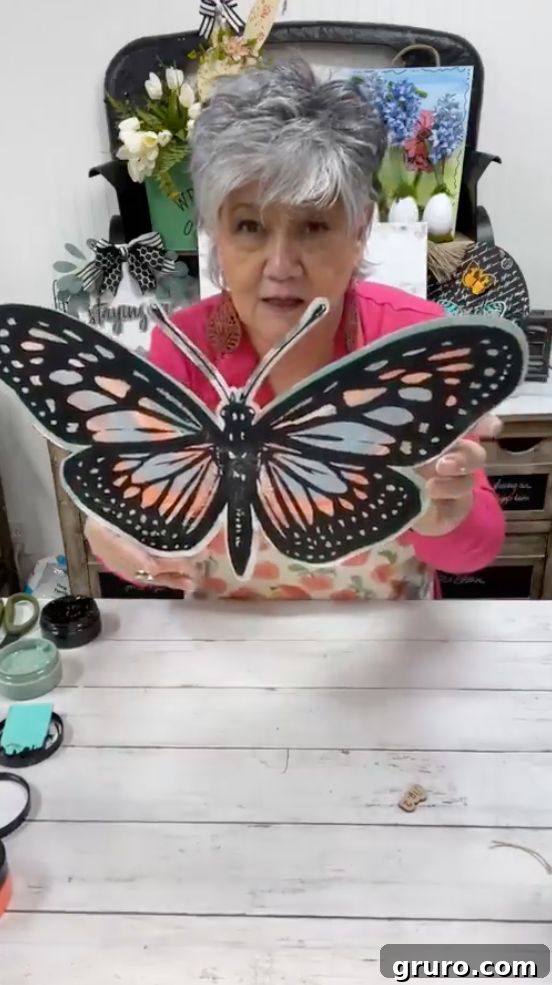 Revealing the stenciled butterfly design