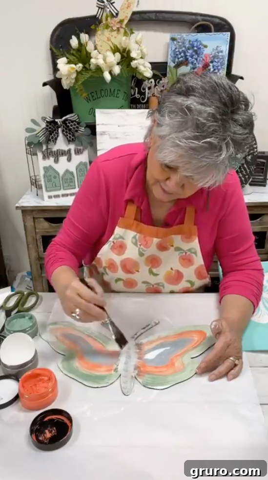 Another angle of the painted butterfly cutout