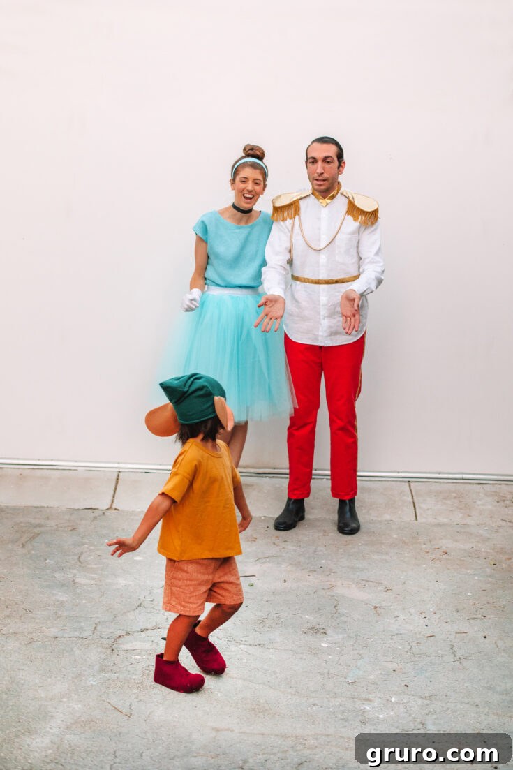 A couple dressed as Cinderella and Prince Charming, showcasing a classic fairy tale transformation.