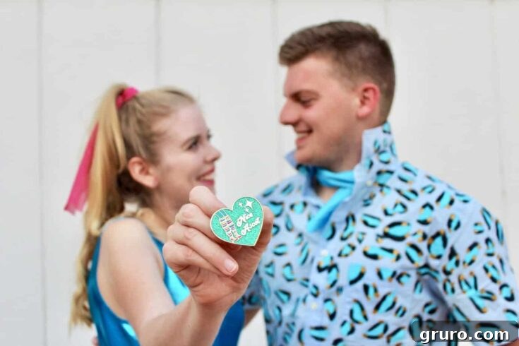 A couple dressed as Barbie and Ken, wearing stylish outfits inspired by the iconic dolls.