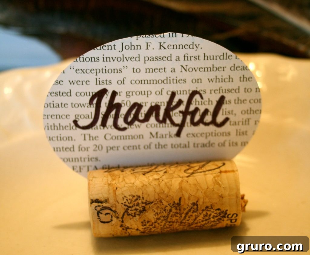 DIY wine cork place card holder for Thanksgiving Step-by-step guide showing two wine corks hot-glued together to form a place card holder base