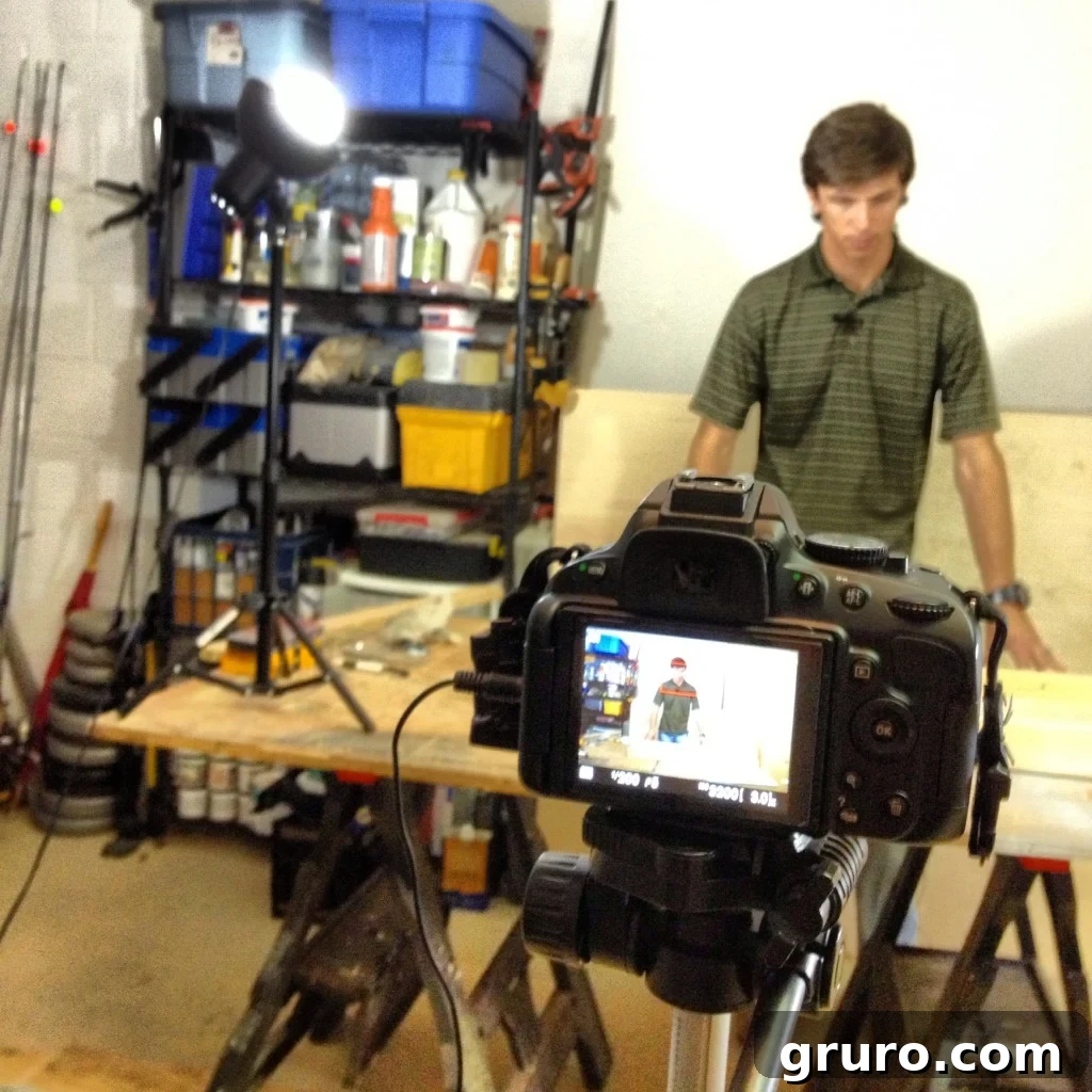 Behind the scenes filming a DIY floating shelf tutorial for Homes.com