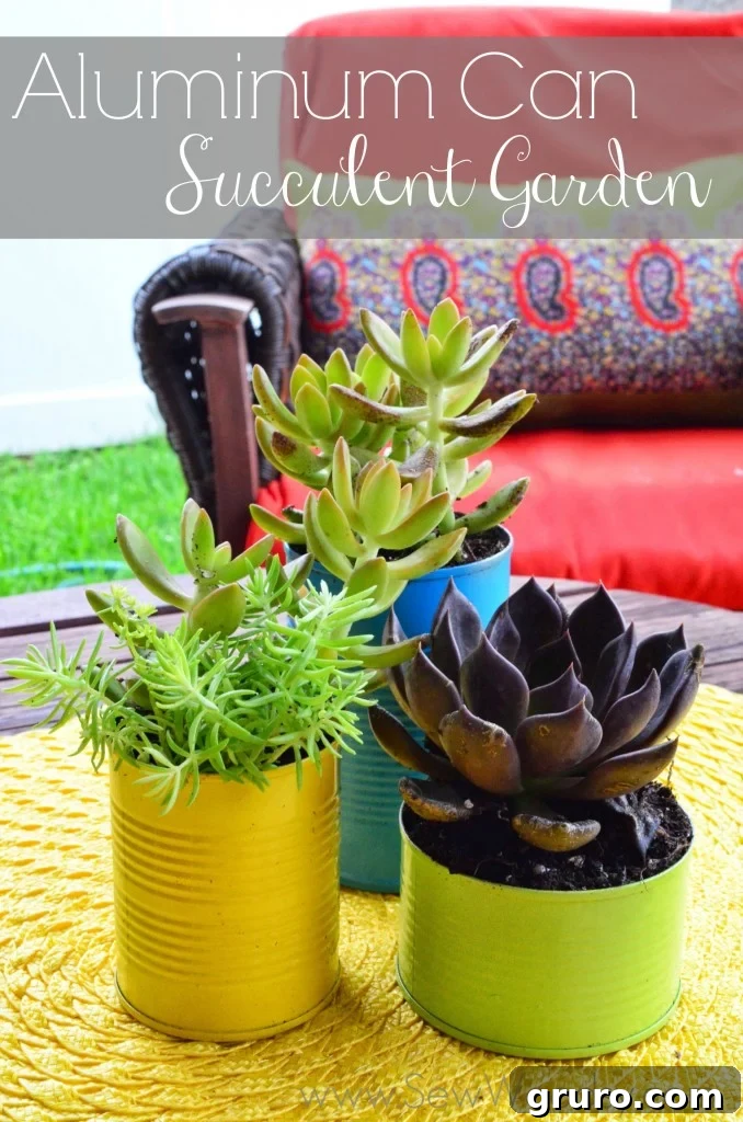 Aluminum Can Succulent Garden via SewWoodsy.com #LifeForLess #pmedia