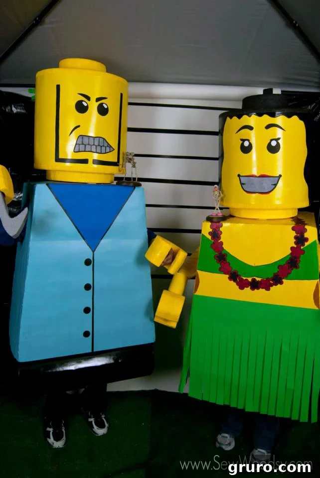 DIY Lego Costume Tutorial - Couple in costumes with trophies
