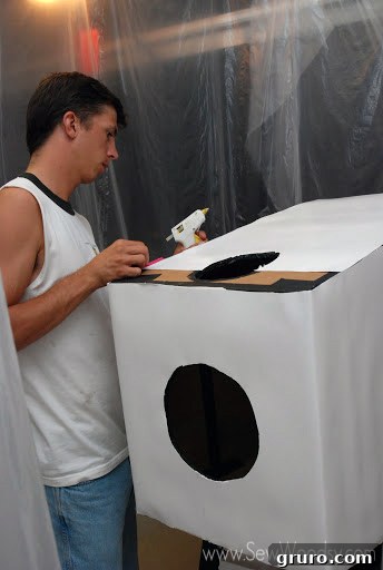 Lego Costume Poster Board Covering being applied