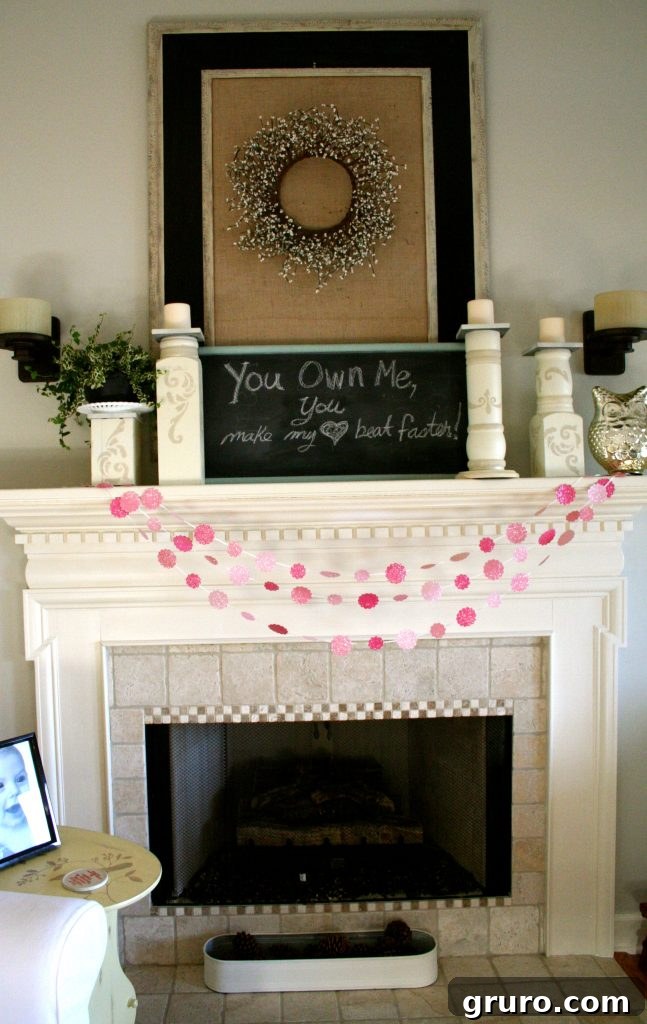 Vertical close-up of Valentine's Day decorations, possibly a framed print or small art piece