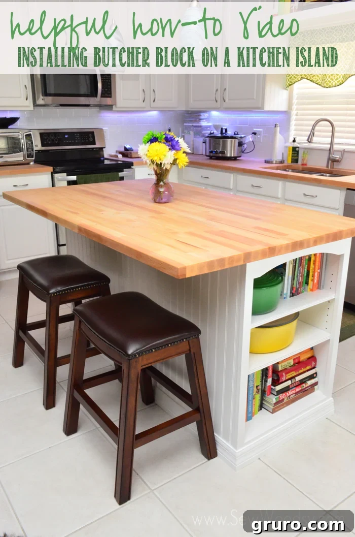 Helpful how-to video demonstrating butcher block installation on a kitchen island