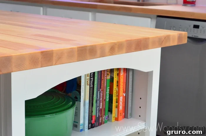 Butcher Block Island Countertop after installation, showcasing new kitchen design
